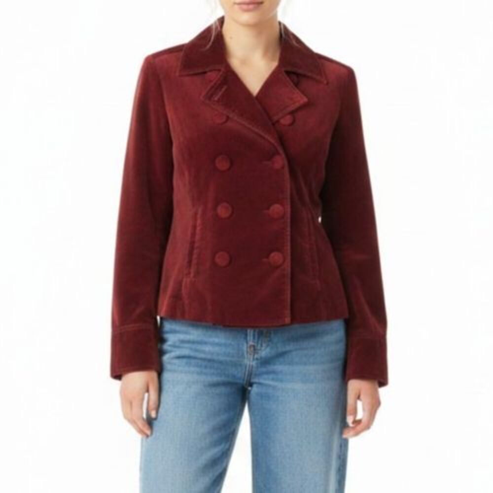 Sundance Catalog Velvet Double Breasted Jacket Women 8 Red Classic Holiday